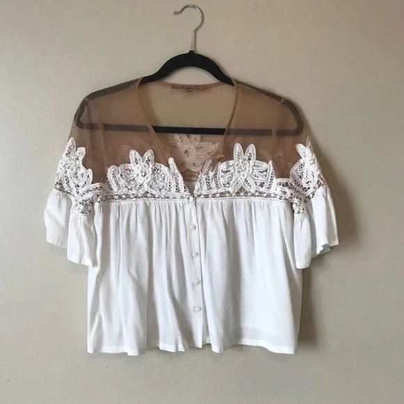 For Love & Lemons Carmine Lace White Top - Picture 3 of 9